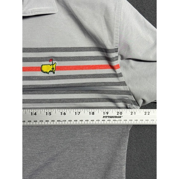 Masters Tech Golf Polo Shirt Men Medium Grey Striped Short Sleeve Masters Divot - Picture 9 of 9
